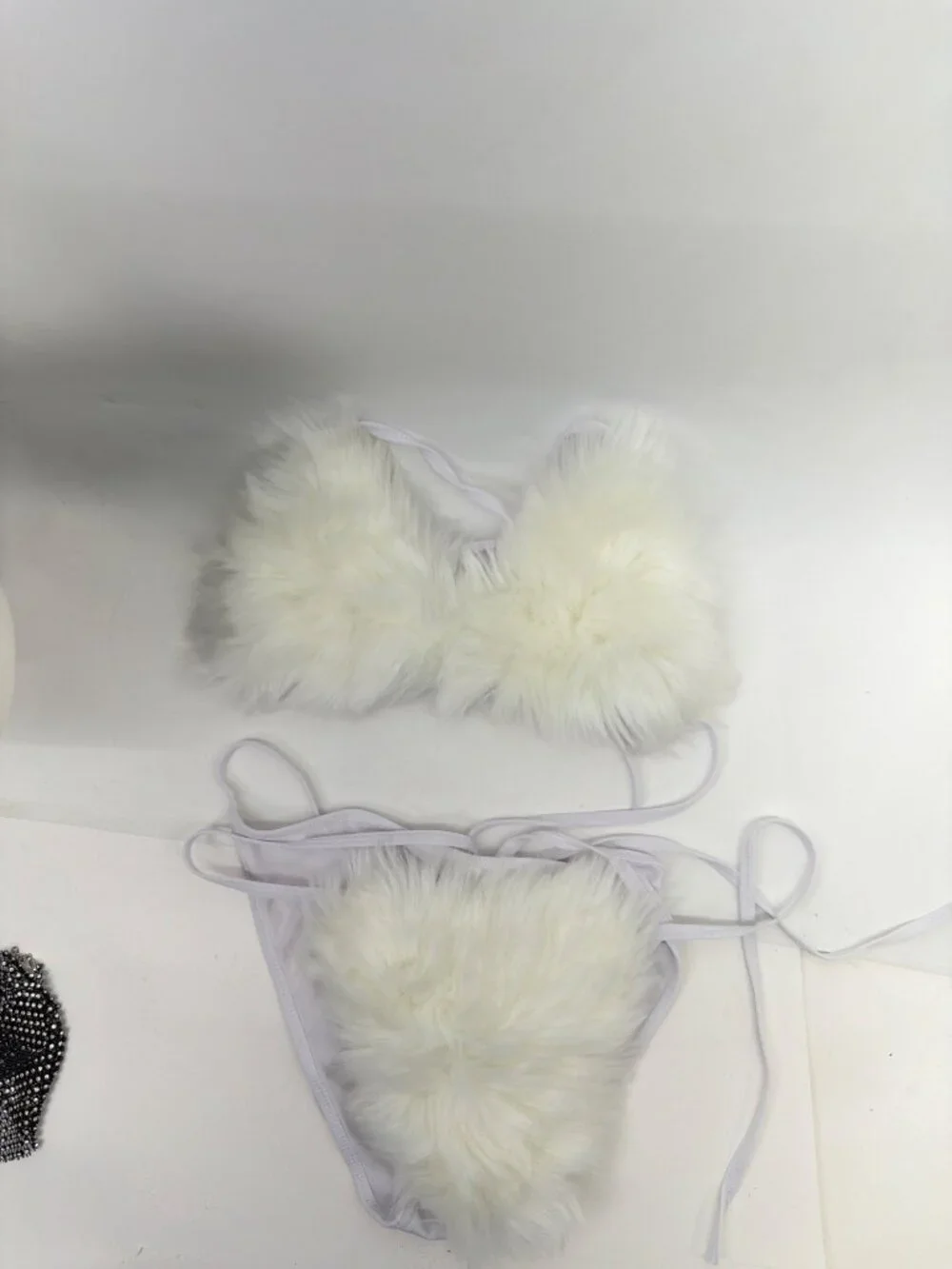 White Rave Faux Fur Two Piece Bikini Size OS